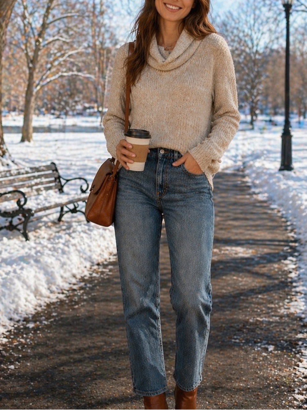 Express Women's Cowl Neck Sweater in Beige
